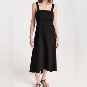 Theory Linen Tie Back Midi Dress in Black